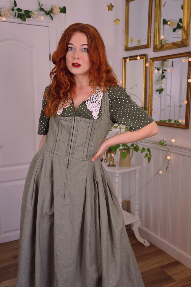 Dusty Green Cotton Vintage Dress | M