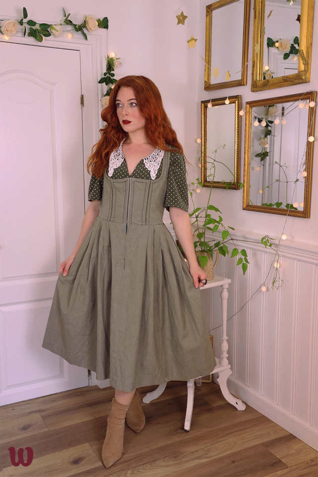 Dusty Green Cotton Vintage Dress | M