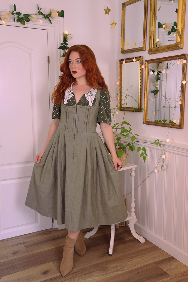 Dusty Green Cotton Vintage Dress | M