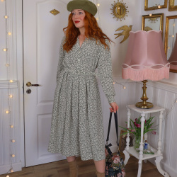 Sage Green Leafy Vintage Dress | M/L