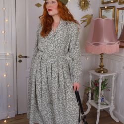 Sage Green Leafy Vintage Dress | M/L
