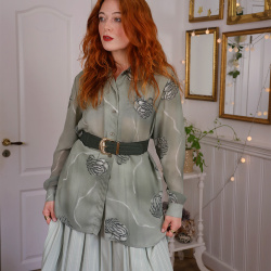 Olive Green Sheer Vintage Blouse | L/XL