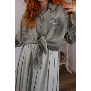 Olive Green Sheer Vintage Blouse | L/XL