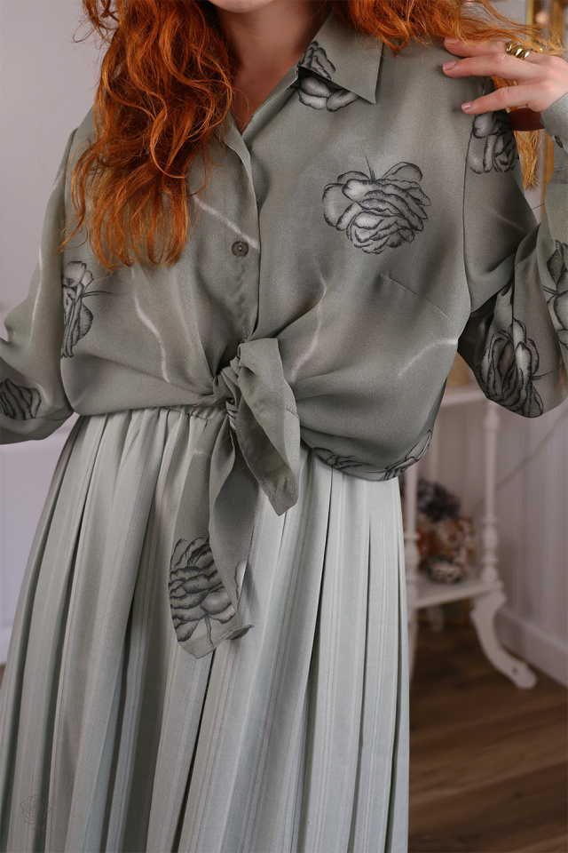 Olive Green Sheer Vintage Blouse | L/XL