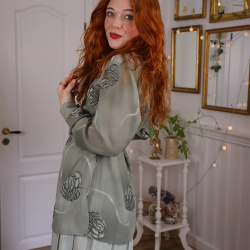 Olive Green Sheer Vintage Blouse | L/XL
