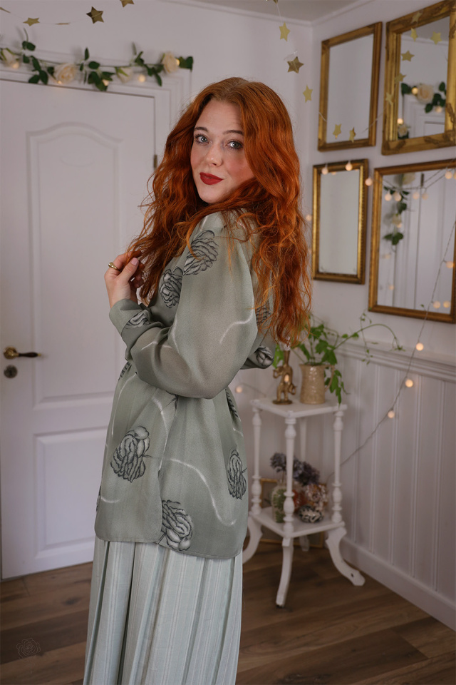 Olive Green Sheer Vintage Blouse | L/XL