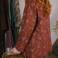 Earthy Red Floral Vintage Jacket | L/XL