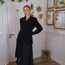 Elegant Black Blue Striped Vintage Blazer | S/M