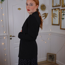 Elegant Black Blue Striped Vintage Blazer | S/M