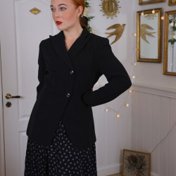 Elegant Black Blue Striped Vintage Blazer | S/M