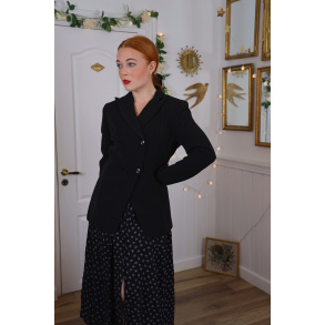 Elegant Black Blue Striped Vintage Blazer | S/M