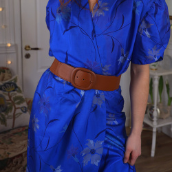 Elegant Blue Floral Silk Vintage Dress | S/M