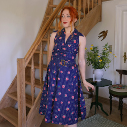 Blue Romantic Chic Rose Vintage Dress | S