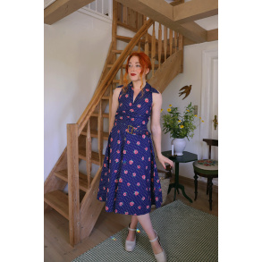 Blue Romantic Chic Rose Vintage Dress | S