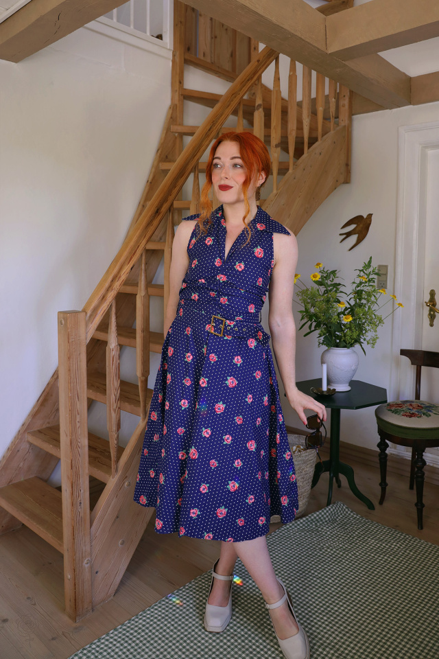 Blue Romantic Chic Rose Vintage Dress | S