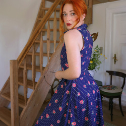 Blue Romantic Chic Rose Vintage Dress | S