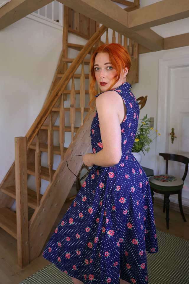Blue Romantic Chic Rose Vintage Dress | S