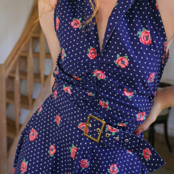 Blue Romantic Chic Rose Vintage Dress | S