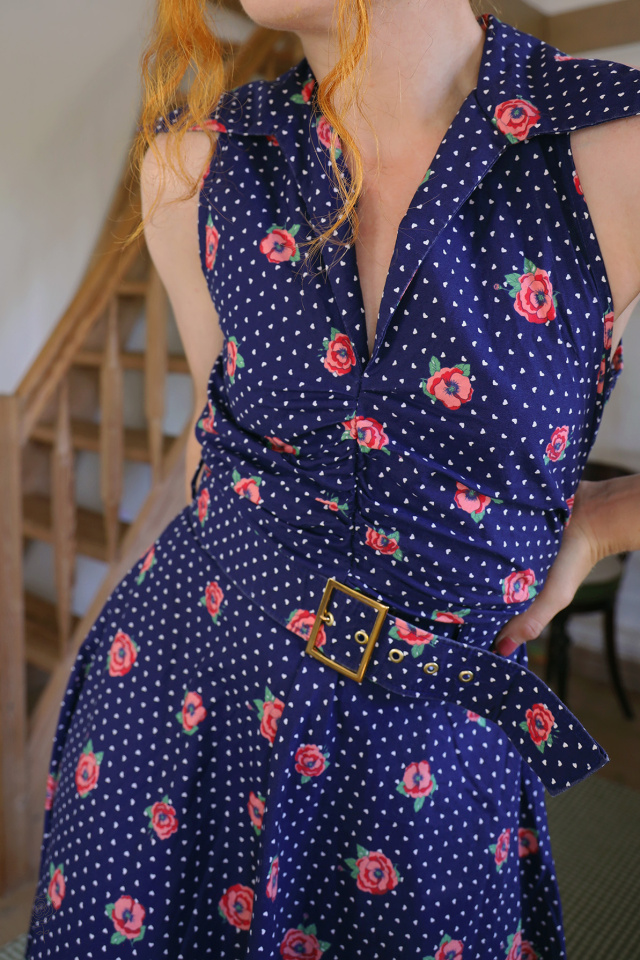 Blue Romantic Chic Rose Vintage Dress | S