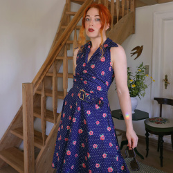 Blue Romantic Chic Rose Vintage Dress | S
