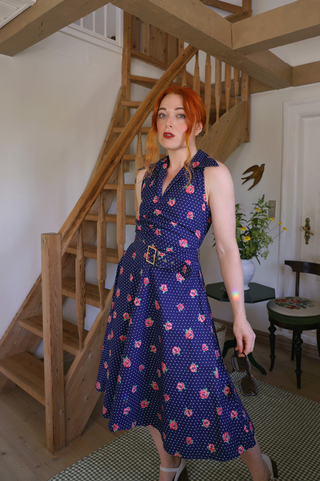 Blue Romantic Chic Rose Vintage Dress | S
