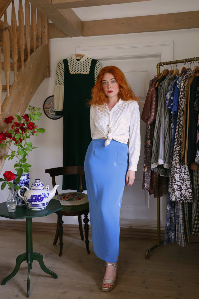 Blue Elegant Maxi Skirt | S