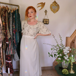Elegant Sand Floral 90's Vintage Dress | M