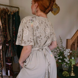 Elegant Sand Floral 90's Vintage Dress | M