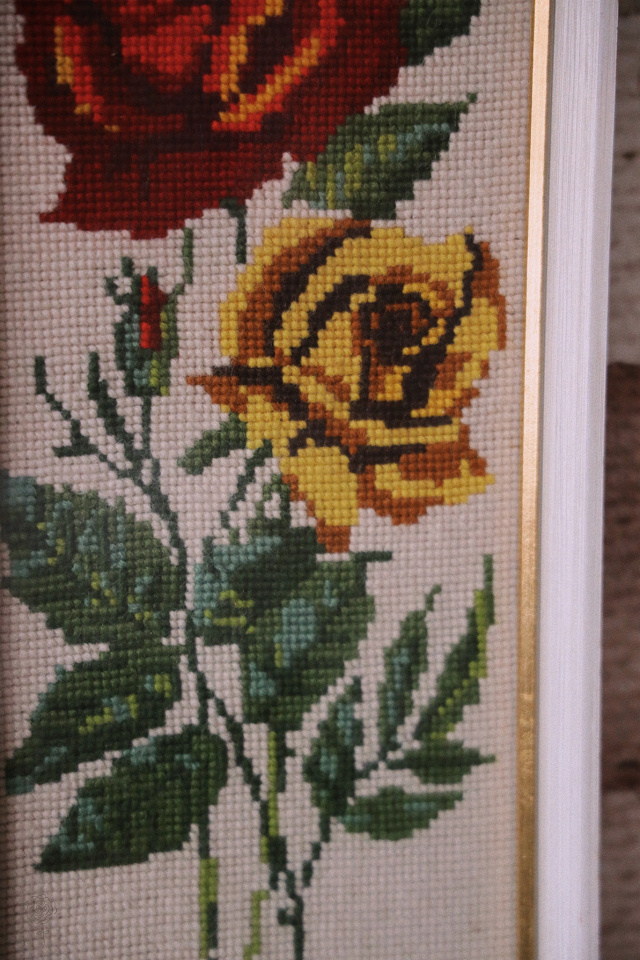Simple Rose Needlepoint Retro Picture