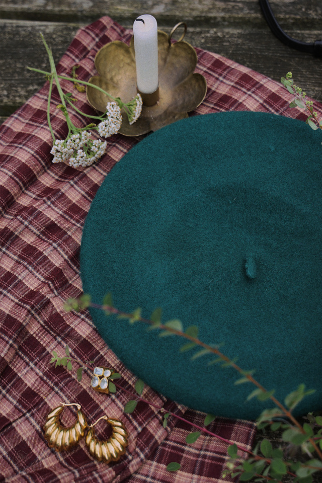 French Kiss Emerald Green Wool Beret 
