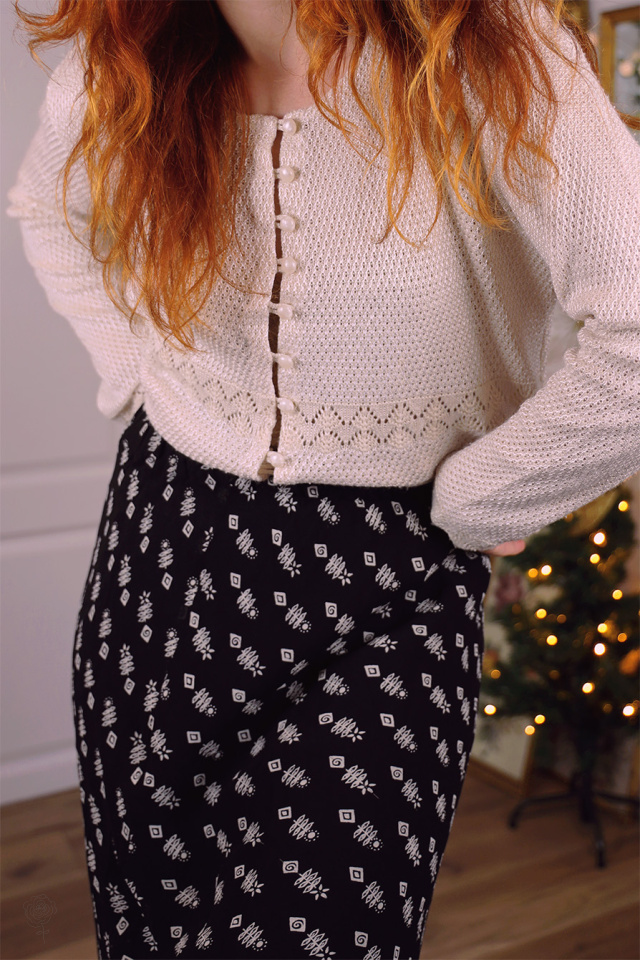 Black Fishbone Vintage Skirt | S