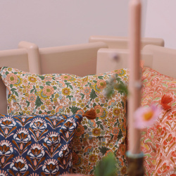 Retro Floral &amp; Blue Stripy Cotton Pillow Cover