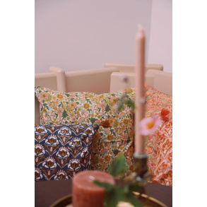 Retro Floral & Blue Stripy Cotton Pillow Cover