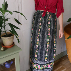 Black Floral Wrap Cotton Skirt | S/M
