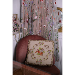 Floral Needlepoint Retro Pillow 