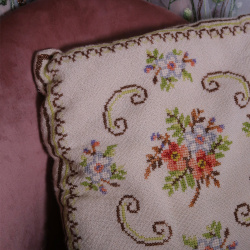 Floral Needlepoint Retro Pillow 