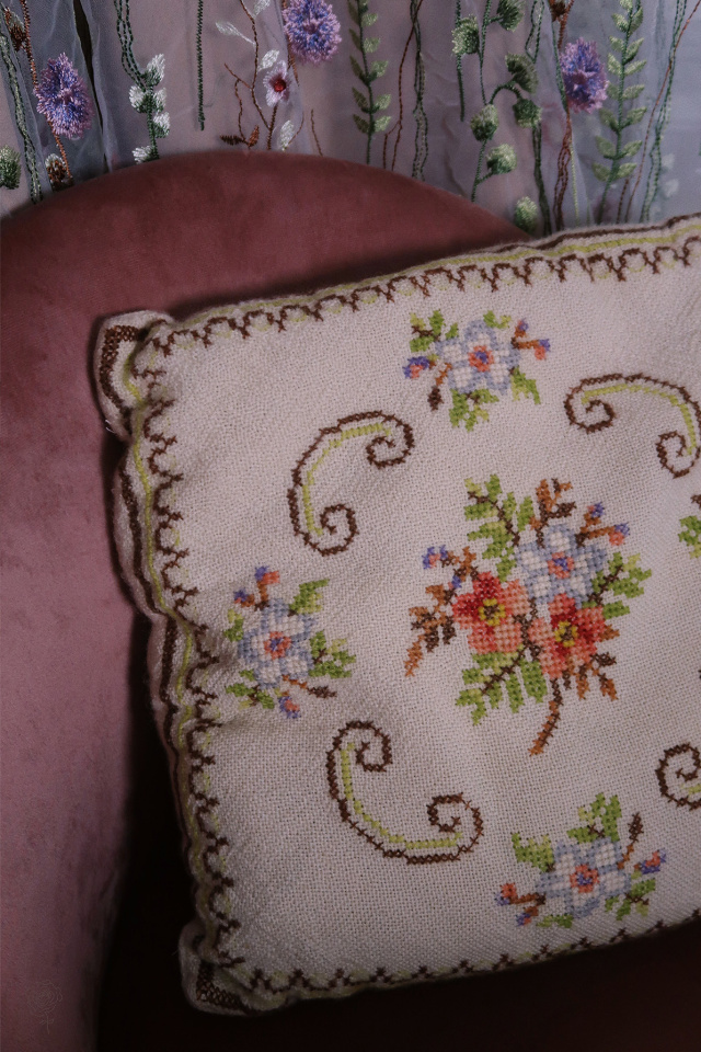 Floral Needlepoint Retro Pillow 