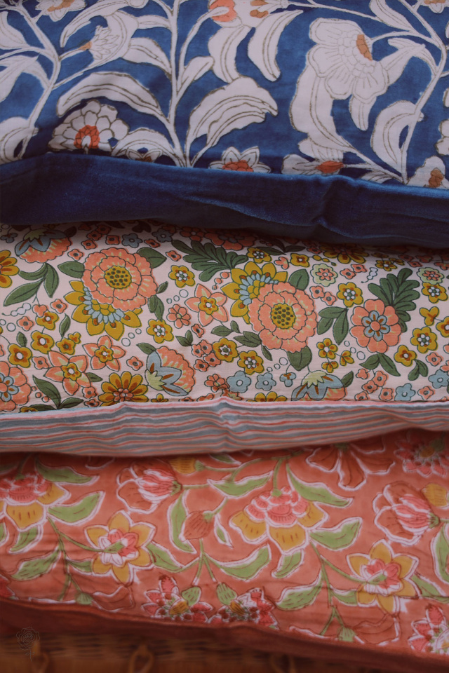 Peachy Velvet &amp; Cotton Pillow Cover 