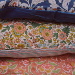 Blue Floral Cotton &amp; Velvet Pillow Cover 
