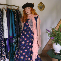 Blue Pink Floral Vintage 90's Dress | S/M