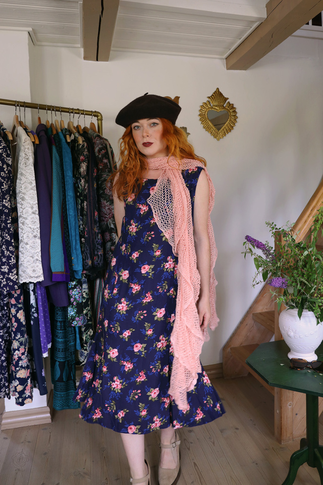 Blue Pink Floral Vintage 90's Dress | S/M