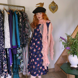Blue Pink Floral Vintage 90's Dress | S/M