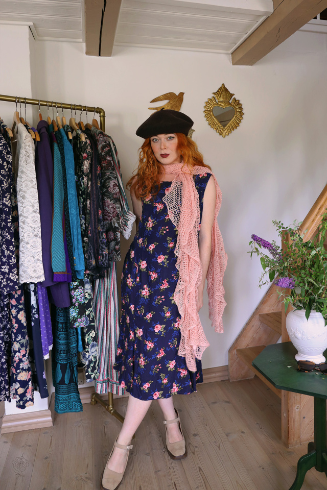 Blue Pink Floral Vintage 90's Dress | S/M
