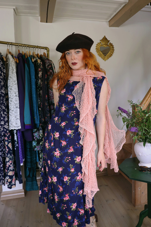 Blue Pink Floral Vintage 90's Dress | S/M