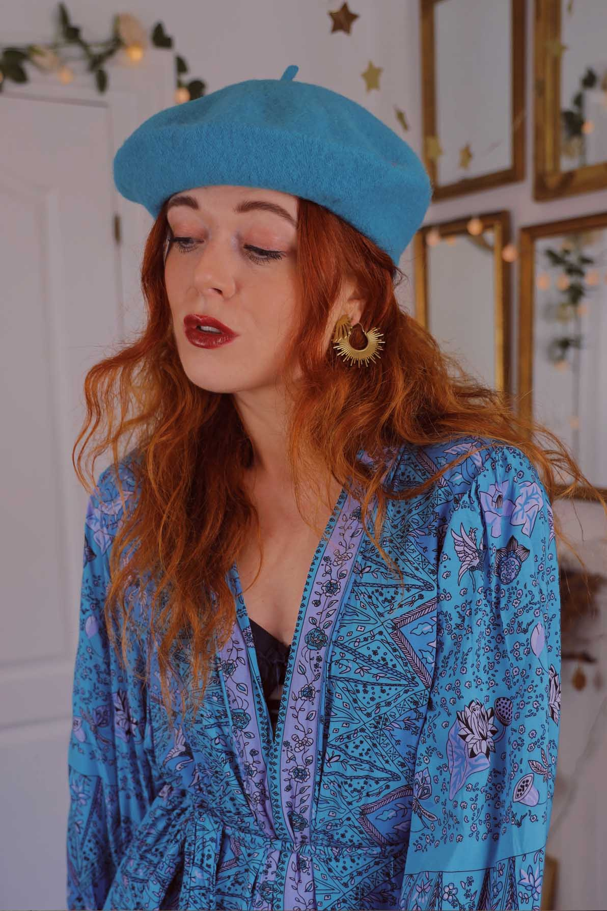French Kiss Turquoise Beret - Hats & Hair - Bohemian Wonders display picture 1