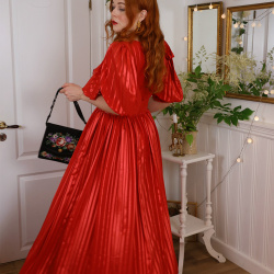 Shiny Red Striped Vintage Gown | M