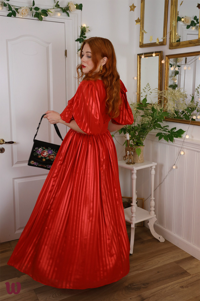 Shiny Red Striped Vintage Gown | M