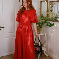 Shiny Red Striped Vintage Gown | M