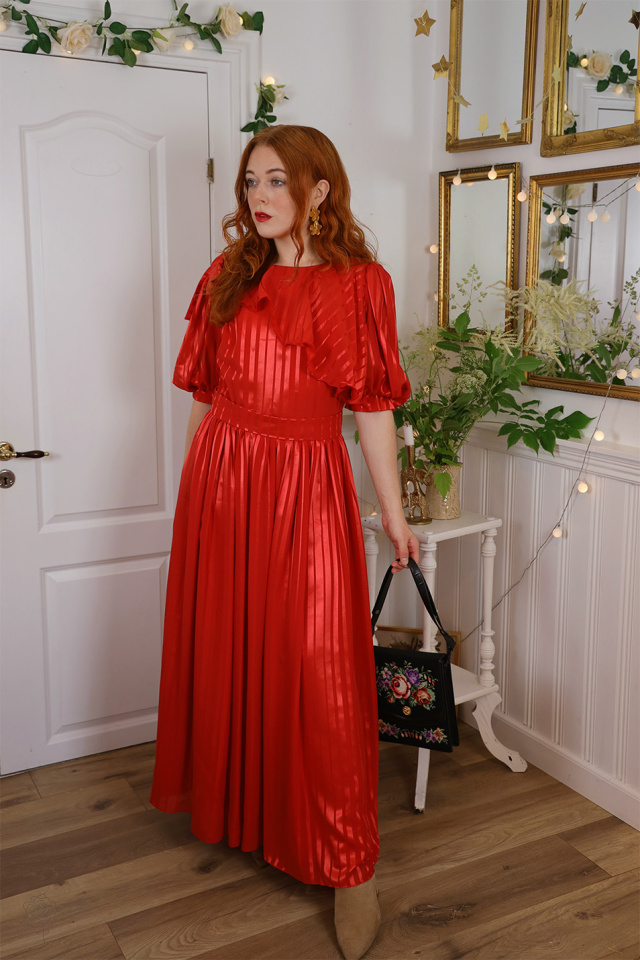 Shiny Red Striped Vintage Gown | M