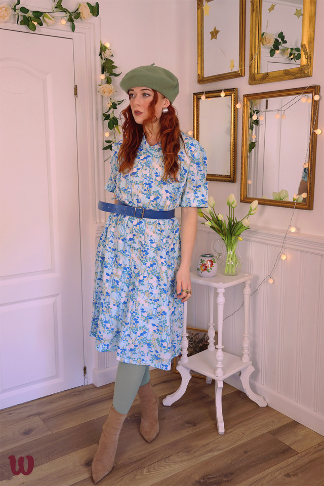 Funky Blue Floral Vintage Dress | L